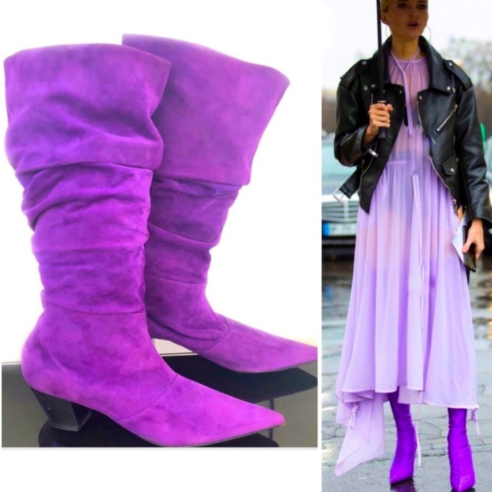 Vintage Nordstrom Purple Suede Slouched Boots 10/11